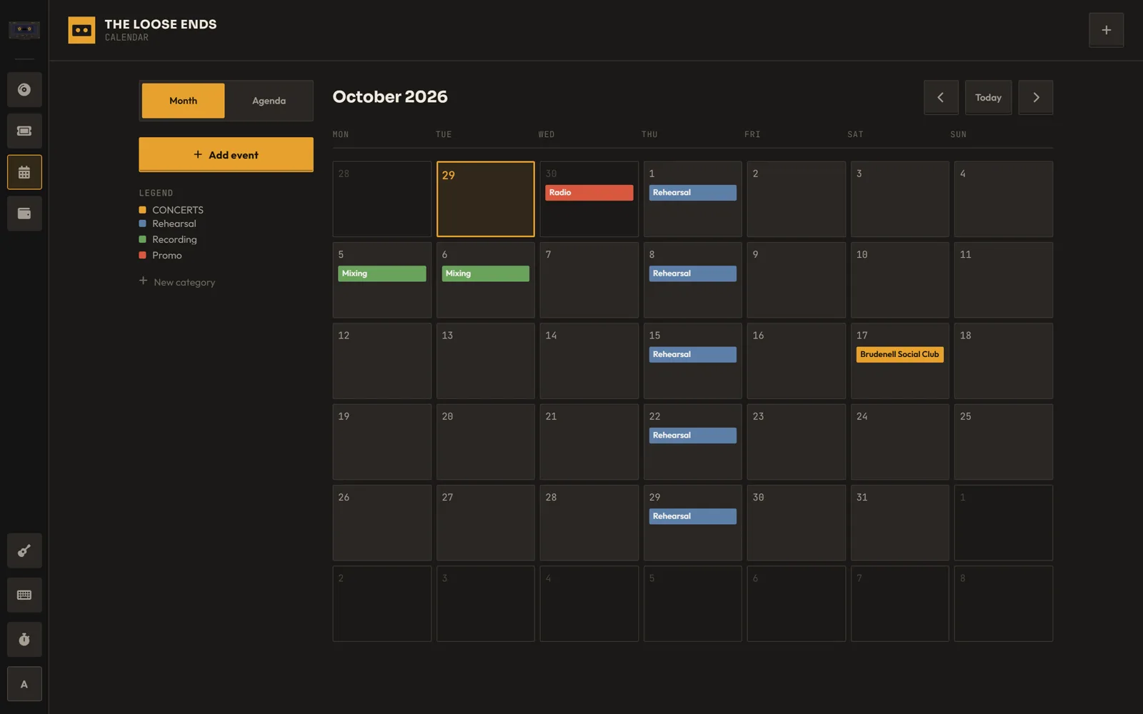Calendario en Songtape en el ordenador