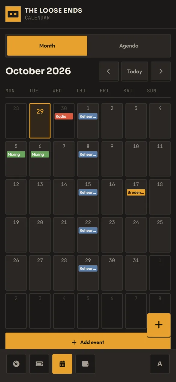 Calendario en Songtape en el móvil
