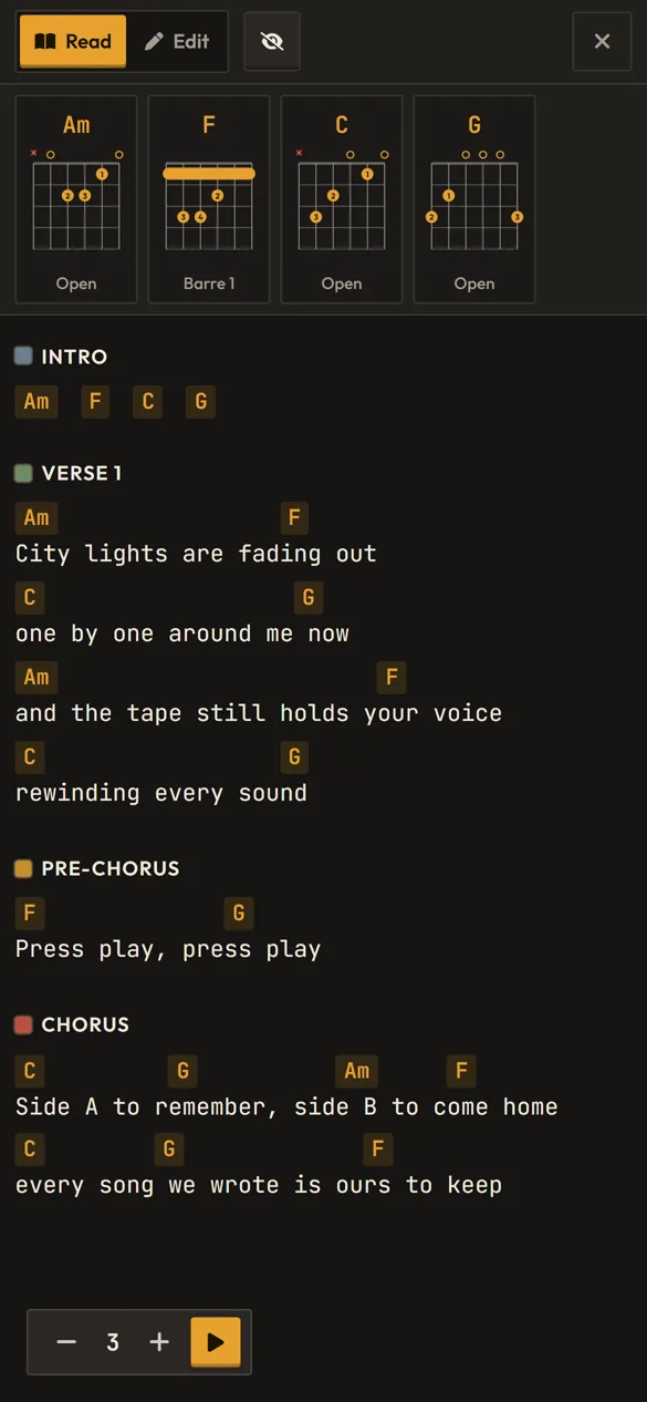 Editor de canción en Songtape en el móvil