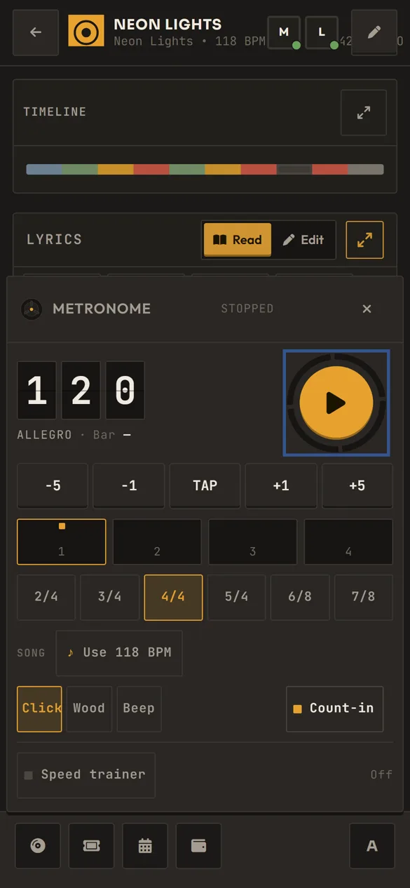 Herramientas en Songtape en el móvil