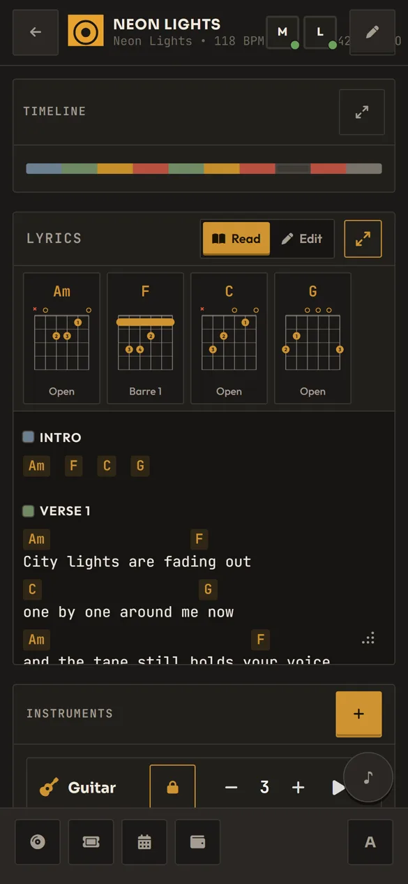 Editor de canción en Songtape en el móvil